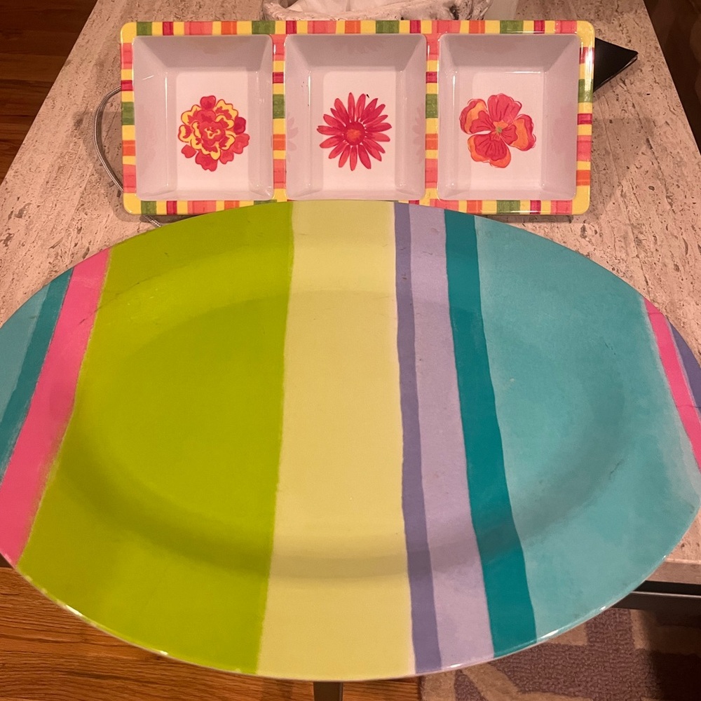 Melamine large Serving Platter & Floral Triple Dip Tray